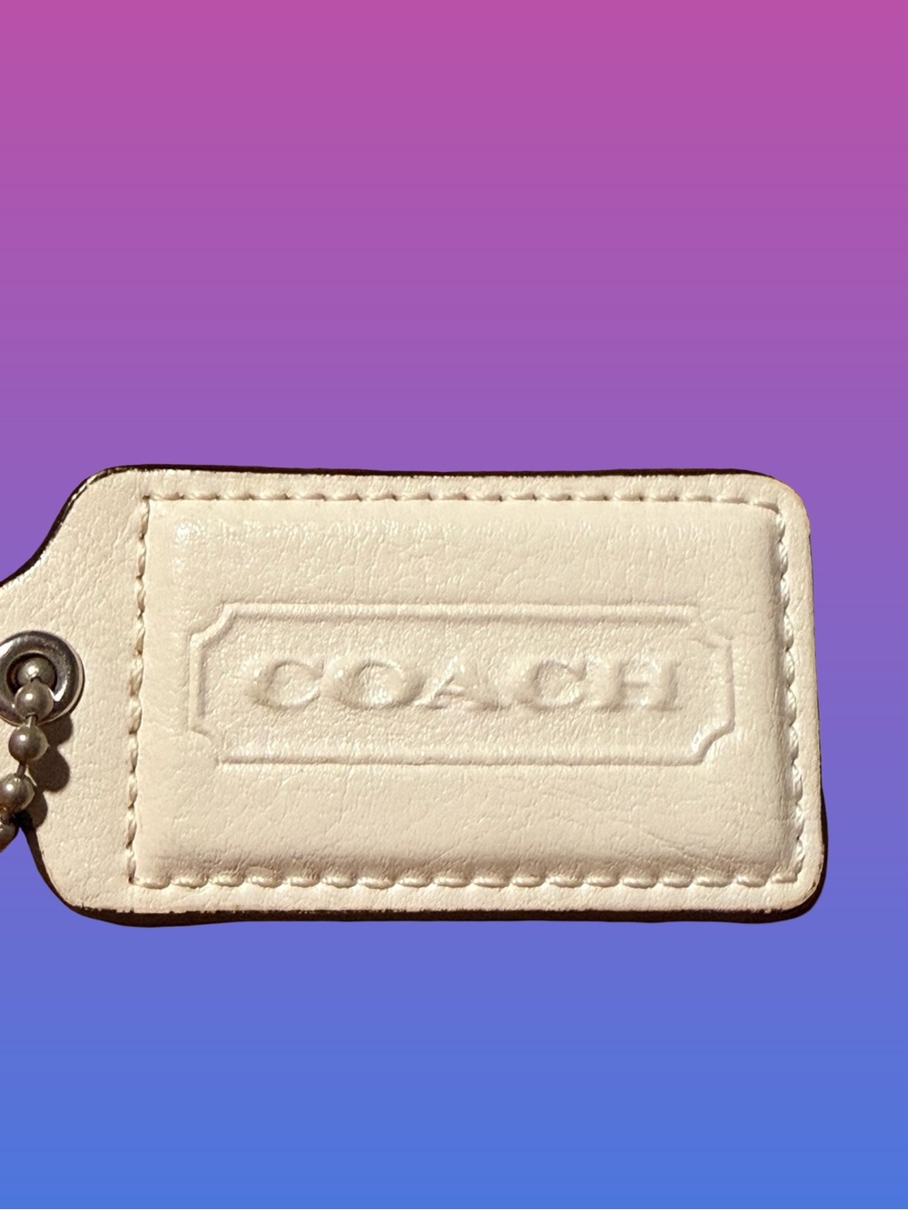 Coach Cream Leather Embossed Logo Key tag